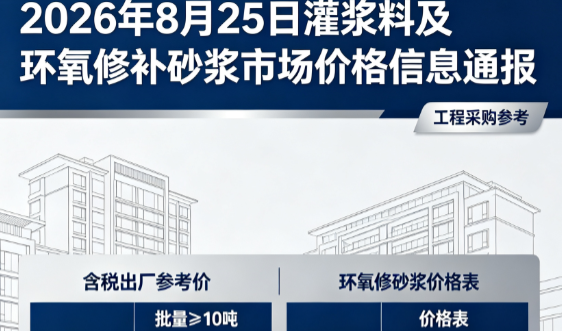 石首2026年8月25日灌浆料及环氧修补砂浆市场价格信息通报
